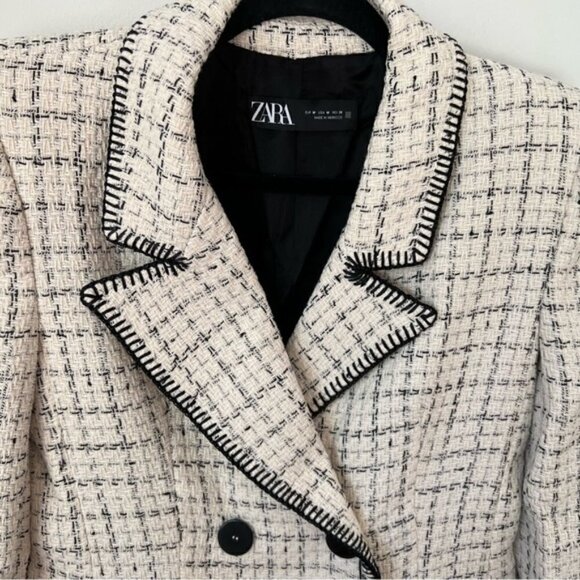 Zara, Textured Double-Breasted Blazer - White/Black. Size: M. NWT. - Picture 16 of 16